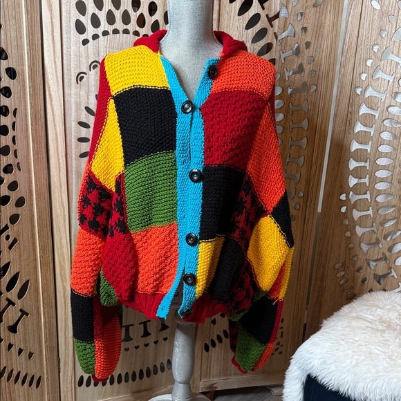 Handmade Sweaters - Vibrant Patchwork Women's Cardigan